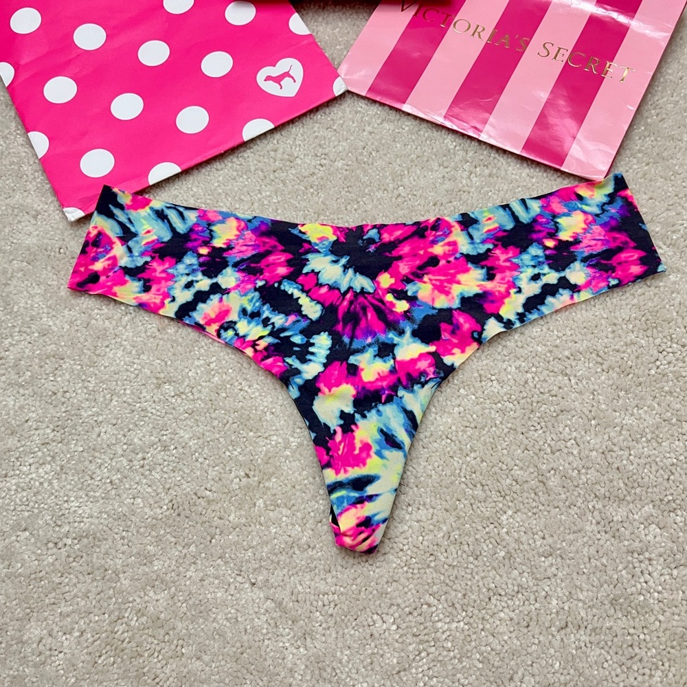 Victoria’s Secret PINK Sexy illusion Tie Dye Satin no show Thong Panties large